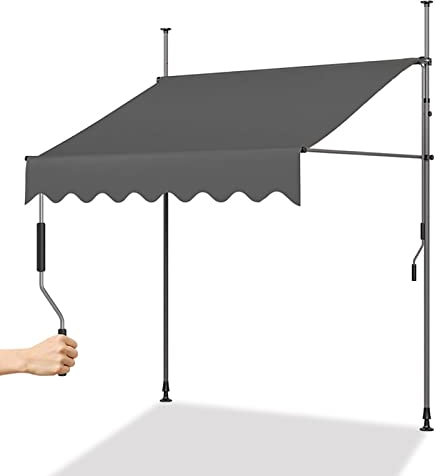 Höhenverstellbare Klemmmarkise mit Kurbel, Sonnenschutz Balkon Ohne Bohren, Wasserdicht Markise, Standmarkise für Terrasse, Balcony (Color : Grigio, Size : 300cm/118in)