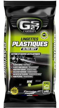GS27 - Lingettes Plastiques Voiture - Finition Satinée - 100% Viscose Naturelle - Parfum Agrumes - 40 Lingettes Voiture XXL