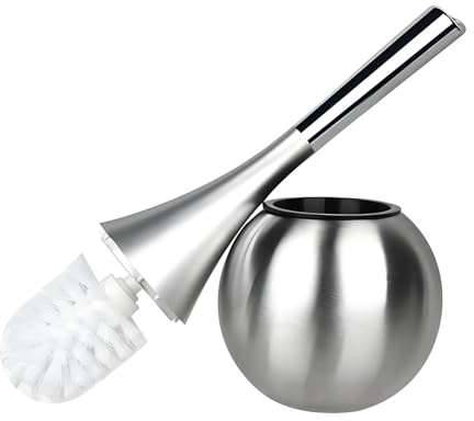 Creative Bathroom Toilet Scrub Cleaning Brush Holder Set with Stainless Steel Base (Silver)