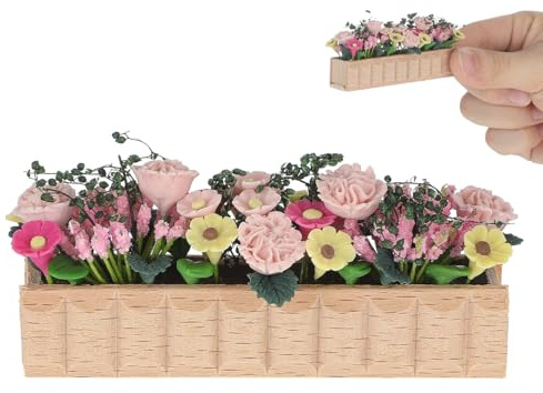 Toyvian Maison de poupée en bois - Fleurs en pot - Kit de construction pour maison de poupée - Petite décoration de maison - Plantes en pot - Accessoires de jardin - Bonsaï - Mini pot vert - Ouvre la