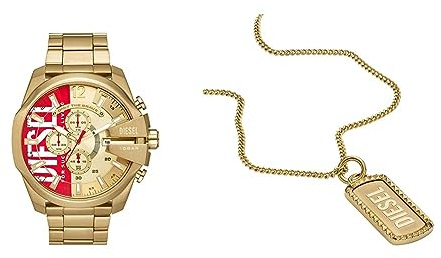 Diesel Herren-Edelstahl-Chronographenuhr und Schmuck-Set