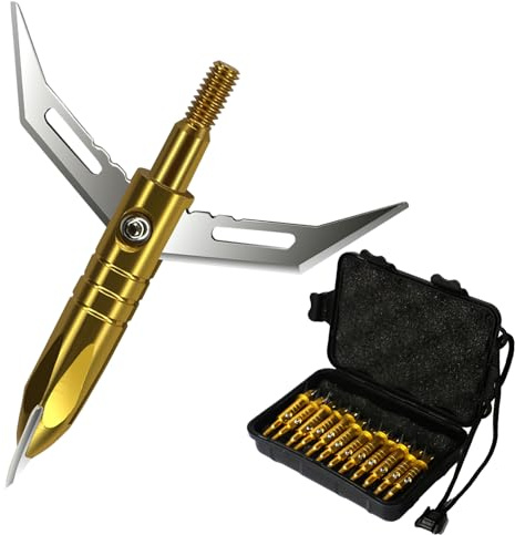 biubiusot 12er Pfeilspitzen 100 Körnern Jagdspitzen Armbrust Erwachsene Jagd Pfeile für Bogenschießen Carbonpfeile Glasfaserpfeil Compoundbogen Bogen mit Aufbewahrungsbox (E) (Gold)