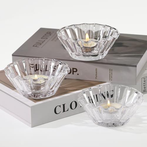 HofferRuffer Klar värmeljushållare glas set om 3, värmeljusglas för bröllop, födelsedag, bordsdekoration