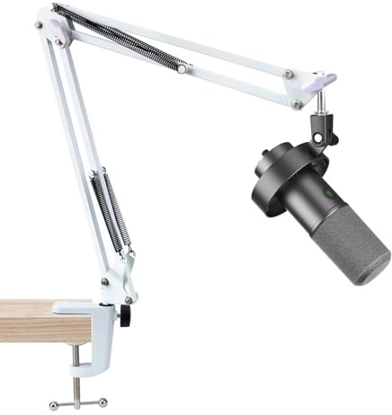 SUNMON Weißer Galgenarm für Fifine K688 – Mikrofonarm kompatibel mit Fifine Mikrofon, Fifine Mic Boom Arm mit 3/8 Zoll auf 5/8 Zoll Schraubadapterclip, Fifine Mikrofonarm mit Tischklemme