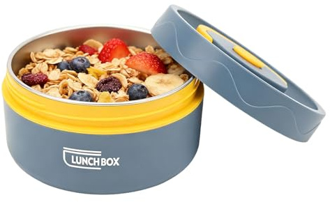 Thermo Alimentaire 420ml Récipient à Soupe Double Couche en Acier Inoxydable 304, Portable, Forme Ronde, Pot de Nourriture Isolé, Boîte à Bento à Large Ouverture (Passable au micro-ondes-Bleu de mer)