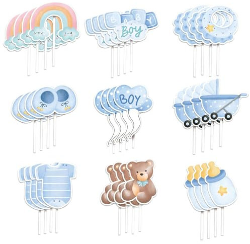 deko 36 Stück Taufe und Baby-Party-Cupcake-Toppers, Blau, baby