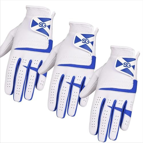 3 Stück Cabretta Leder Herren Golfhandschuhe, für alle Wetterbedingungen, weicher Griff, atmungsaktiv & bequem, Rechts- & Linkshänder, Schottland, rechte Hand, M-L