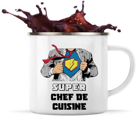 Planetee Tasse métallique Super Chef de cuisine | Mug Émaillé Métal Timbale Camping et Randonnée Métier Collègue Cadeau Travail Boulot Départ Retraite