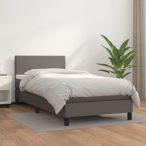 THOYTOUI Boxspringbett, Betten Bett Tagesbett Seniorenbett Geeignet für Gästezimmer Aufenthaltsraum Hotel Schlafzimmer mit Matratze Grau 90x190 cm Kunstleder