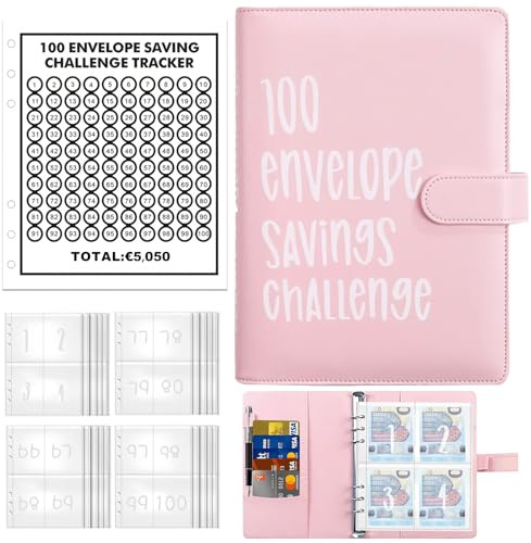 100 Envelope Saving Challenge, Budget Planner Deutsch, A5 Haushaltsplaner Mit Umschlägen, Budget Binder, Einfache Und Unterhaltsame Möglichkeit Zu Sparen 5050 €, Sparbuch für Geld Sparen Challenge
