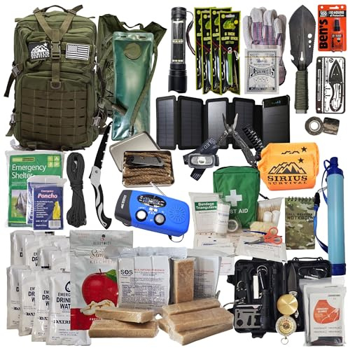 Sirius Survival Bug Out Bag - Premium Bugout Backpack Pre-Packed Survival Kit - Ultimate 72 Hour Backpack Survival Kit - Comprehensive Survival Items - Go Bag Emergency (Olive Drab)