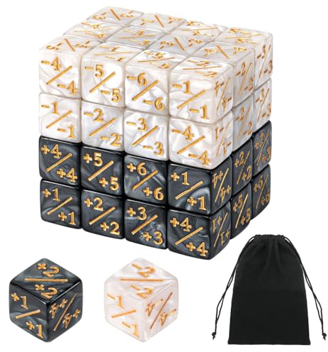 MumdoYAL 48 PCS Compteurs de Dés(Blanc+Noir) Contenant Un Sac de Rangement, Dés de Jeton Dés de Fidélité Dés D6 Cube, Compatible avec MTG, CCG, Accessoire de Jeu de Cartes