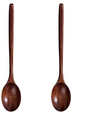 HPTHLY Cucharadas 2 Piezas de Cuchara de Madera Hecha a Mano con Mango Largo Cuchara pequeña para Miel para vajilla de Madera para el hogar Cuchara para Servir,(B)