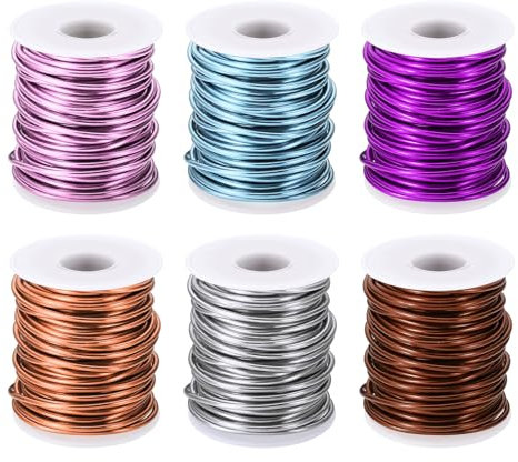 PATIKIL 10 Gauge 2,5 mm Aluminium Basteldraht, 49,2 ft Metall Draht 6 Rollen Armaturenbiegedraht für Schmuckherstellung Metallwicklung DIY, Roségold/Lila/Stahlblau/Silber/Bronze/Hellrosa