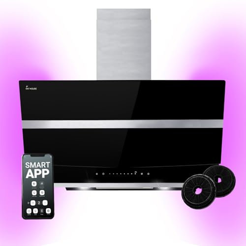 Hotte aspirante cuisine 80 cm | Hotte Murale Inclinées | acier inoxydable | verre noir | WiFi | arrête automatiquement | éclairage LED RVB | Opération tactile | HERMES8005SM