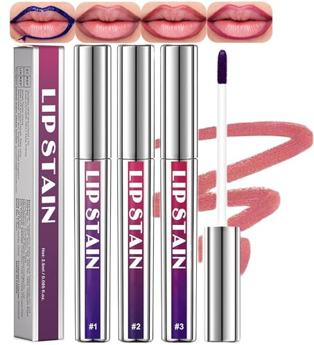 Lip Liner Stain Set,Peel off Lip Stain Long Lasting Waterproof,Peel Off Lip Liner Tattoo Nude Red Pink Velvet Matte Lip Stains for Women (3 Colors, 1 count (Pack of 3))