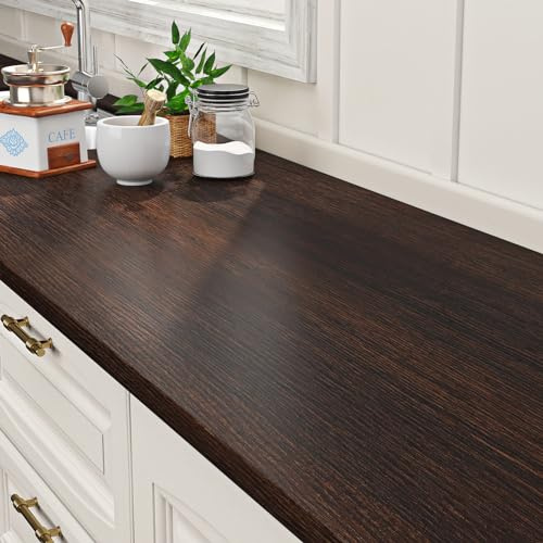 ReWallpaper 60CMx5M Papier Peint Adhesif Mural en Bois Vinyle Adhesif Bois Meuble Cuisine Papier Peint Autocollant Vintage pour Chambre Salon Brun Foncé Film Adhésif Décoratif Table Armoire
