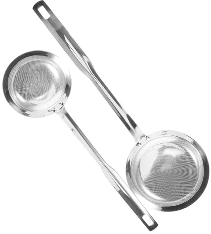 MAGICLULU 2 Pcs Stainless Steel Fat Skimmer with Fine Mesh Strainer and Long Handle for Cooking and Beverage Use, Multifunctional Oil Filtering Kitchen Food Strainer