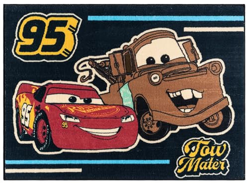Gertmenian Disney Pixar Cars Indoor Area Rug - 3x5 Small, Non-Slip, Ideal for Children in Bedroom, Game Room, Classroom, Nursery or Play Area - Tow Mater Friends, Brown/Blue, 28024