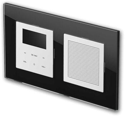 LOGIQ Unterputz Radio mit 2W RMS Lautsprecher, DAB+, UKW und Bluetooth, OLED-Display, Weck- und Sleeptimer, Lieferung mit Glas-Rahmen Prime, schwarz