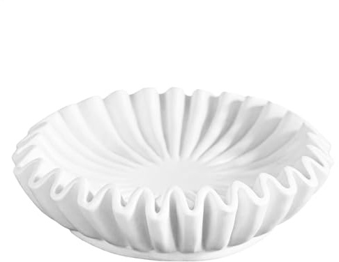 Cuenco con volantes – Cuenco de mesa con volantes | Frutero decorativo, cuenco rústico para alimentos, cuenco decorativo de resina, cuenco decorativo con volantes estriados, cuenco antiguo de