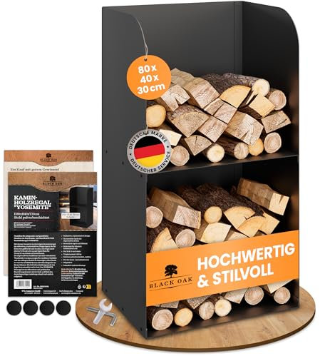 BLACK OAK Kaminholzregal YOSEMITE 80x40x30cm schwarz - für innen und außen bis 200kg Holz - Metall Stahl Ständer mit geschlossener Rückwand & Seiten pulverbeschichtet rostfrei Brennholzregal Holzregal