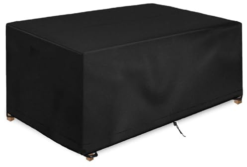 18meng Art Garden Furniture Covers Waterproof, 320x320x94cm Patio Outdoor Table Cover, 420D Oxford Cube Rattan Garden Sofa Cover for Patio Table and Chair Set, Windproof Anti-UV Black Rectangular