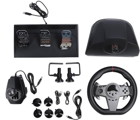 Gearwell Rueda de carreras, volante de juegos con pedal y rotación de 270 grados de rotación y retroalimentación dinámica de LED, compatible con interruptor y PC