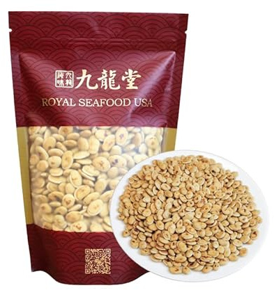 Royal Seafood USA Dried Fried White Hyacinth Bean White lablab bean Bai bian dou Chinese Bean 九龍堂 炒白扁豆 (1 lb)