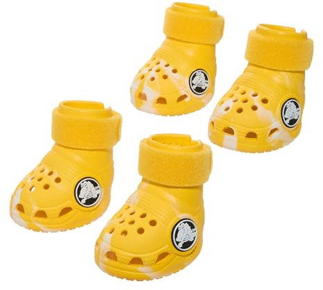 BARKBOX Yellow Crocs Dog Shoes - for Small Breeds (15-25 lbs) | Glow-in-Dark Dog Booties with EVA Foam, Adjustable Strap, and Non-Slip Sole