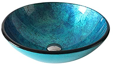 KOMFGT Bathroom Tempered Glass Vessel Sink, Glass Wash Basin, Bathroom Vanity Round Bowl,Orange (Blue)