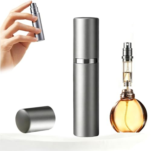 Moling 5ML Atomizador Perfume Recargable,Miniaturas Perfume Botella Spray Viaje,Totalmente Estanco,para Bolsos de Mano y Maletas(Gris)