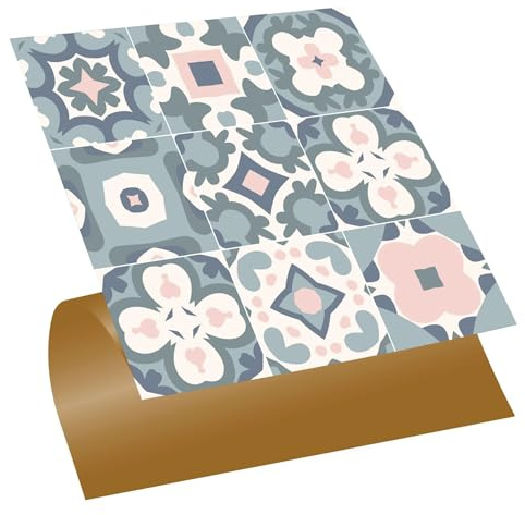 Tink Floor Tiles Self Adhesive, PVC Wall Tiles, Peel and Stick Flooring, Backsplash for Kitchen, DIY, Green and Pink, 30x30cm 10 pcs (11.8 x 11.8 inches)