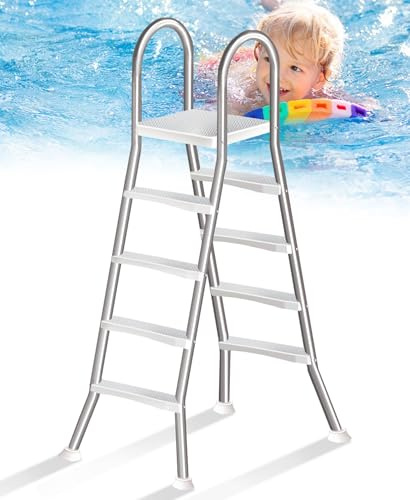 Errzom 135cm Pool Ladder with Double Handrails, 4 Step Non-Slip Heavy Duty Pool Stairs, Stainless Steel Above Ground Pool Ladder, 250kg Capacity for Above Ground Pools,135cm
