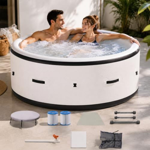 Spa Gonfiabile Idromassaggio Da Esterno 4-6 Persone, Vasca Portatile 206x71 cm Con 150 Getti Massaggio, Riscaldamento 40°C, 6 LED Cangianti, Pool Antiforatura Per Giardino Terrazza