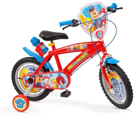 TOIMSA - Bicicleta Infantil con Ruedines - Diseño de la Patrulla Canina - Ruedas Hinchables de 14 Pulgadas - Sillin Regulable y Limitador de Giro Manillar - Portabotellas Trasero - para Niños +6 años
