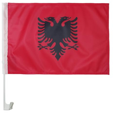 AZ FLAG Autofahne Albanien 45x30 cm Albanische Mesh-Polyester Saugnapf | Für außen Autoflagge Shqipëri genähte wetterfeste Ausführung mit Kunststoffstab