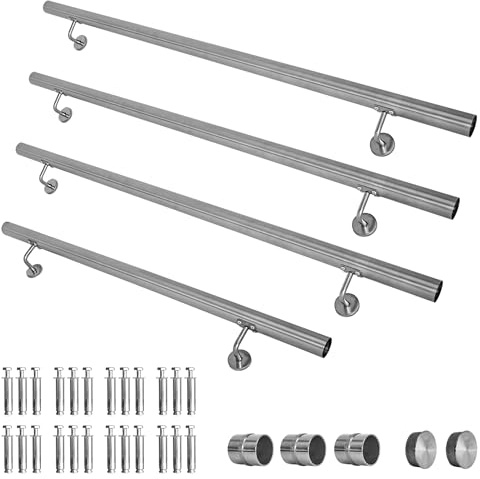 V2Aox Handlauf Treppengeländer aus Edelstahl, Durchmesser: 4,2 cm, Rostfrei & Wetterfest, Inklusive Montagematerial, Halter, Länge: 500 cm
