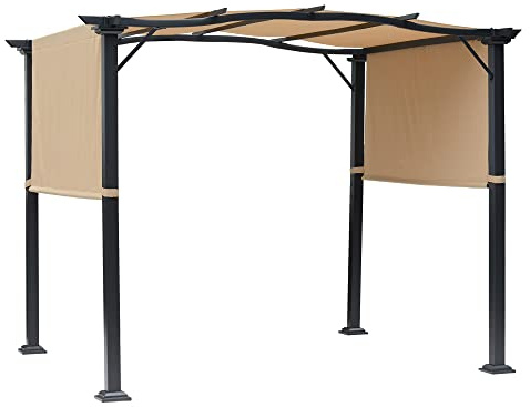 Outsunny 8' x 10' Retractable Pergola Canopy Steel Frame Polyester Fabric Gazebo with Retractable Canopy Shade Awning