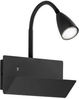 Luce Design Flexible USB LED Leselampe in Schwarz - multifunktionale Wandleuchte mit Schalter, Ablage & Ladefunktion