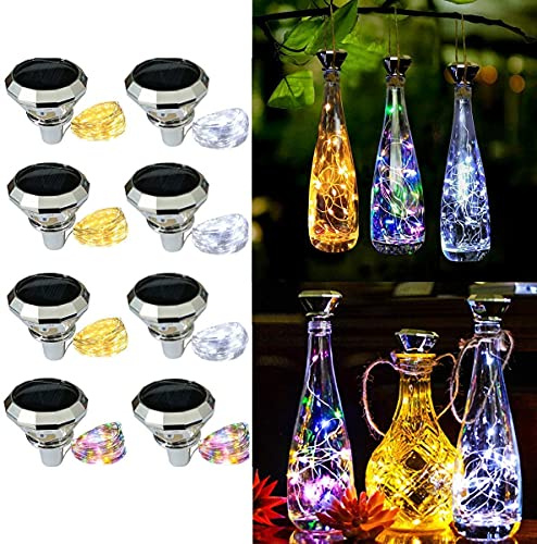 lifemet Solar Bottle Lights Outdoor Waterproof Colorful - 8 Pack Wine Bottle Night Light Christmas Decorations Gift Led Diamond Shaped Wine Cork String Fairy Lamp for Garden Indoor Outside Party