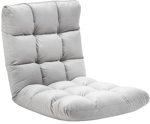 HOMCOM Omvandlingsbar fåtölj Lazy stor komfort lutning ryggstöd flera positioner 90°-180° Flanell vadderad polyester ljusgrå