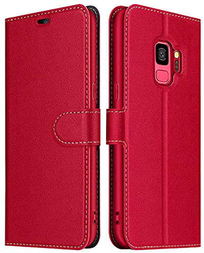 ELESNOW Hülle für Samsung Galaxy S9, Premium Leder Flip Wallet Schutzhülle Tasche Handyhülle für Samsung Galaxy S9 (Rot)