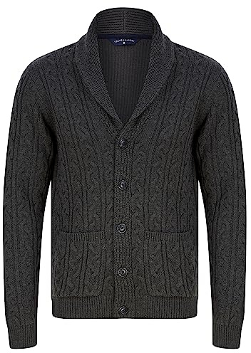 Manji 2 Chunky Cable Knitted Cardigan with Shawl Collar in Charcoal Marl - Tokyo Laundry - L