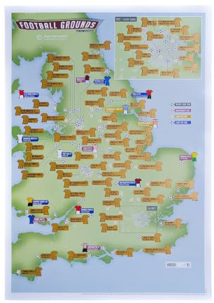 92 Club-Fußballplätze, Sammel- und Rubbel-Reisekarte – 29 x 42 cm | Maps International