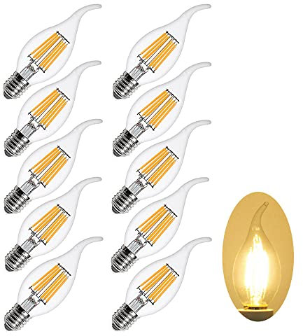Ruihua 10 Confezioni E14 6W Dimmerabile Bianco Caldo 2700K Lampadine a Filamento LED(Equivalente 60W Lampadina Alogena) 600LM C35 Lampadina a Candela Vintage Edison