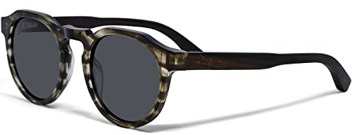 GOWOOD Sonnenbrille Herren und Damen Polarisiert Holz Panto Rund | Premium Holzbügel mit Acetatrahmen | Geschwärzte Holzbrille UV400 Gläser | Damen & Herren Sonnenbrille UV Schutz