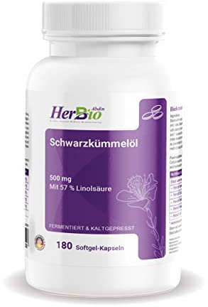 Schwarzkümmelkapseln Premium Qualität von HerbBio - kaltgepresst - Made in Germany - 100% Rindergelantine