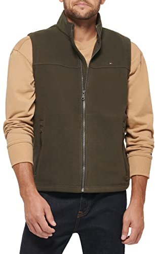 Tommy Hilfiger Lätt polär fleeceväst för män, Oliv, XS
