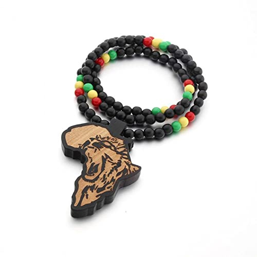 Stakee 8 Mm Hölzerne Afrikanische Karte Halskette Hölzerne Perlen Halsketten Afrika Hip-hop Halsketten Afrika Karte Anhänger Für Frauen Männer
